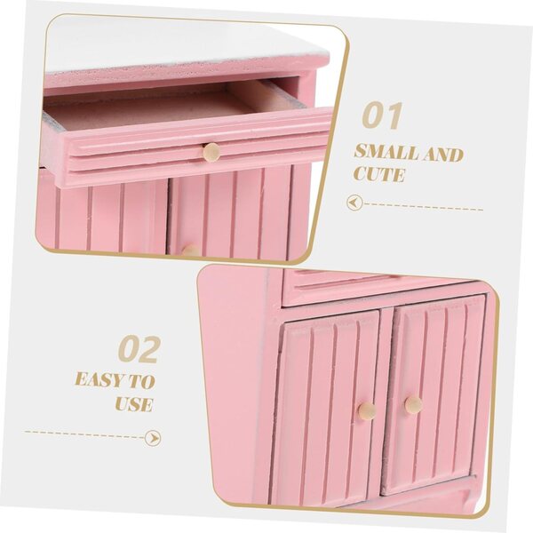 VICASKY Armadietto Cucina Miniatura in Legno Rosa per Casa delle Bambole