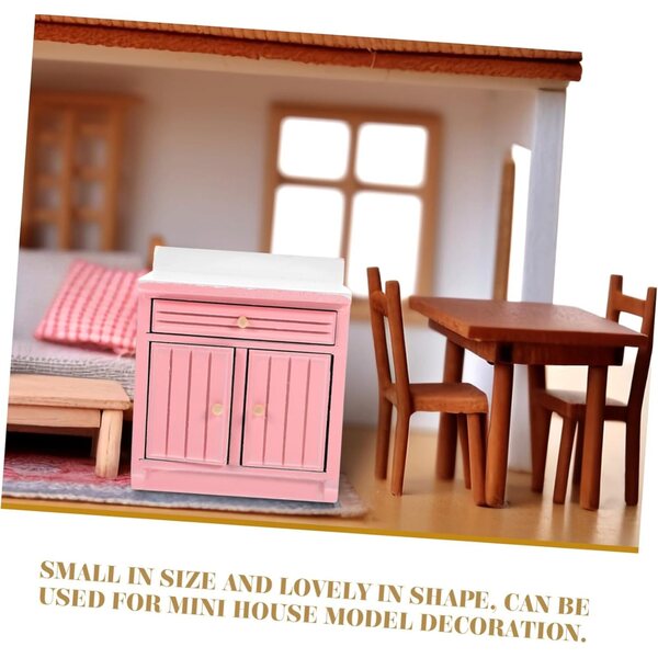 VICASKY Armadietto Cucina Miniatura in Legno Rosa per Casa delle Bambole