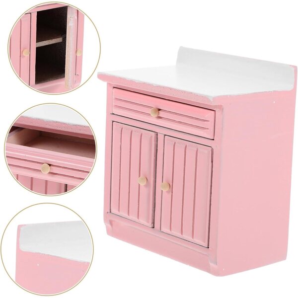 VICASKY Armadietto Cucina Miniatura in Legno Rosa per Casa delle Bambole