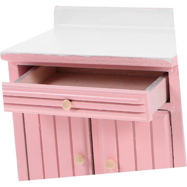 VICASKY Armadietto Cucina Miniatura in Legno Rosa per Casa delle Bambole
