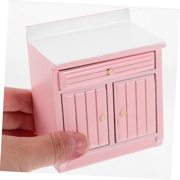 VICASKY Armadietto Cucina Miniatura in Legno Rosa per Casa delle Bambole