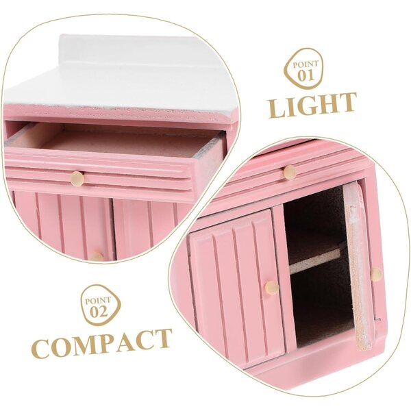 VICASKY Armadietto Cucina Miniatura in Legno Rosa per Casa delle Bambole