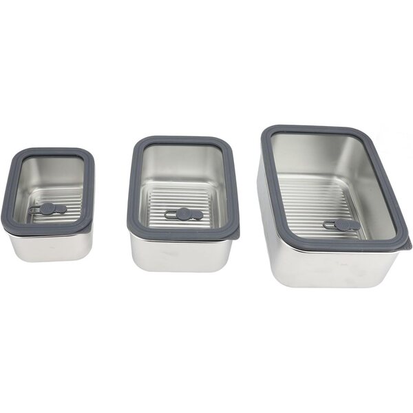 Fabater Set 3 Contenitori Pranzo in Acciaio Inox 304 con Coperchio Ermetico in Vetro