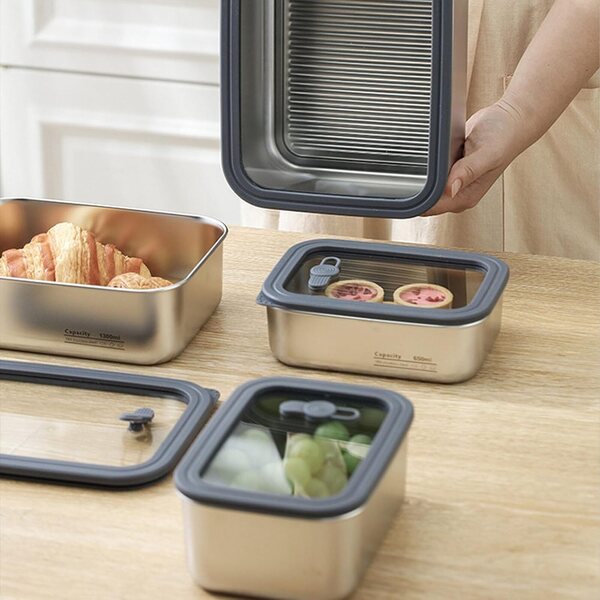 Fabater Set 3 Contenitori Pranzo in Acciaio Inox 304 con Coperchio Ermetico in Vetro