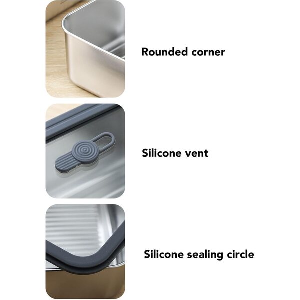 Fabater Set 3 Contenitori Pranzo in Acciaio Inox 304 con Coperchio Ermetico in Vetro