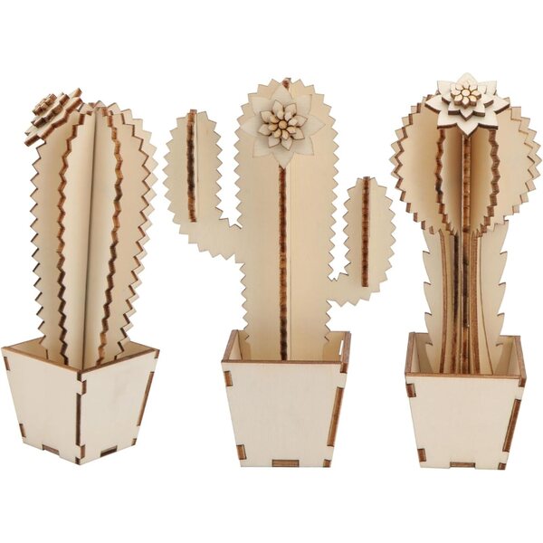Decorazioni in Legno Cactus 3pz - Sculture per Casa, Ufficio e Foto 16x5cm