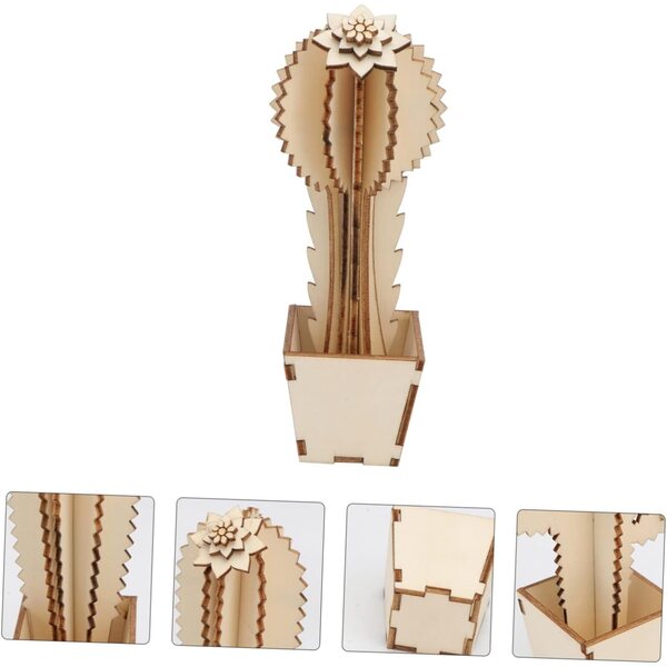 Kaktus-Dekorationen aus Holz, 3 Stück – Skulpturen für Zuhause, Büro und Fotos, 16 x 5 cm