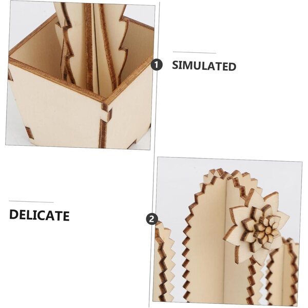 Kaktus-Dekorationen aus Holz, 3 Stück – Skulpturen für Zuhause, Büro und Fotos, 16 x 5 cm