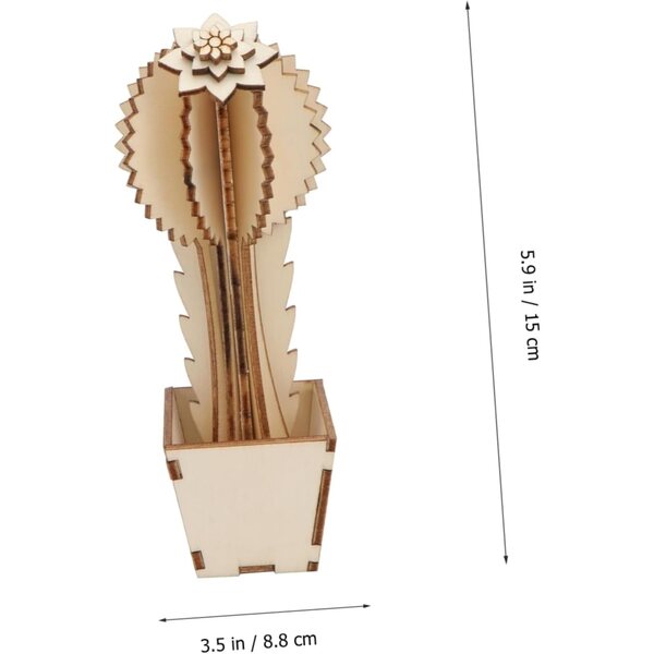Kaktus-Dekorationen aus Holz, 3 Stück – Skulpturen für Zuhause, Büro und Fotos, 16 x 5 cm