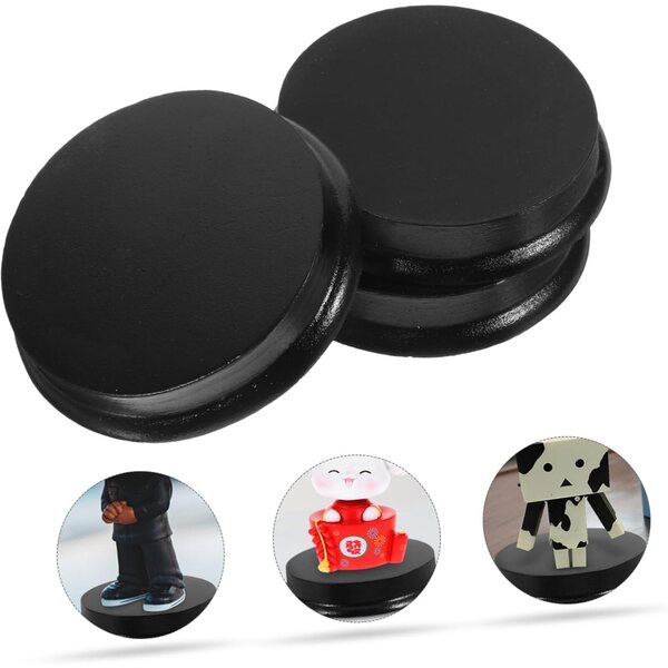 3pz Basi Circolari Nere in Legno per Miniature, Bambole e Action Figure | Supporti Eleganti