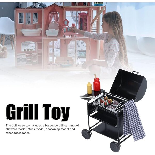 Mini Barbecue per Casa delle Bambole con Accessori, Metallo e Resina, Scala 1:12