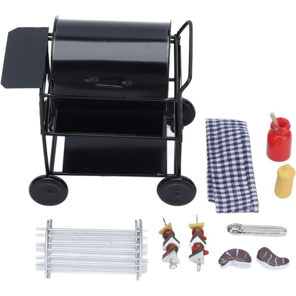 Mini Barbecue per Casa delle Bambole con Accessori, Metallo e Resina, Scala 1:12
