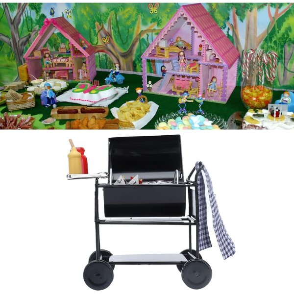 Mini Barbecue per Casa delle Bambole con Accessori, Metallo e Resina, Scala 1:12