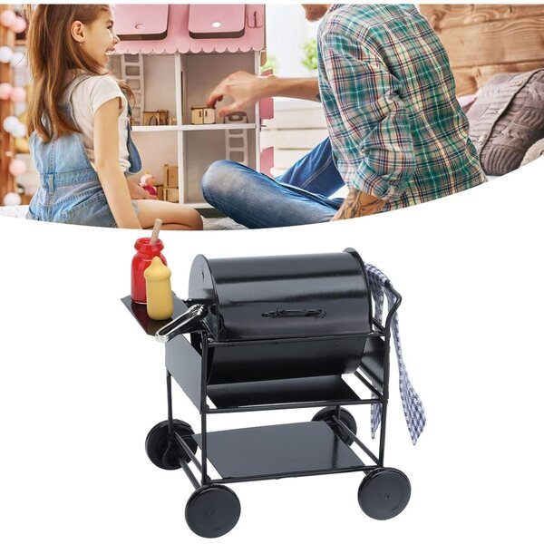 Mini Barbecue per Casa delle Bambole con Accessori, Metallo e Resina, Scala 1:12