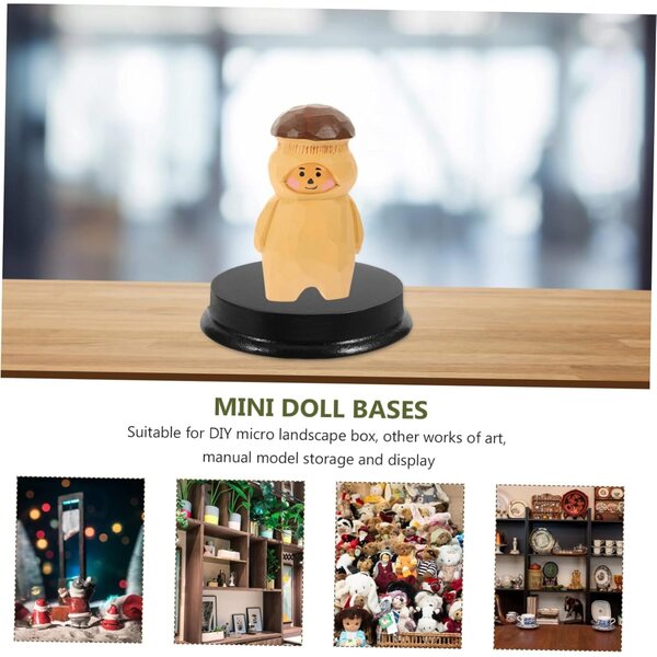 ifundom Schwarzer runder Holzsockel für Miniaturen und Puppen, 3-teiliges Set
