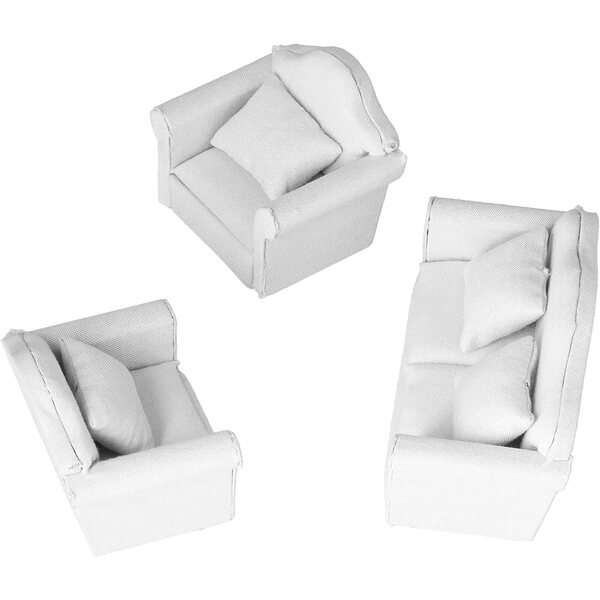 3er-Set Mini-Sofa in Weiß für Puppenhaus 1:12 – Wohnzimmermöbel