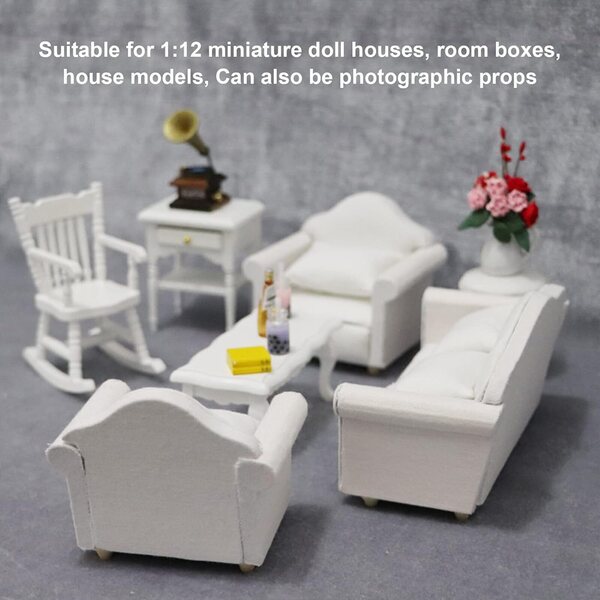 3er-Set Mini-Sofa in Weiß für Puppenhaus 1:12 – Wohnzimmermöbel
