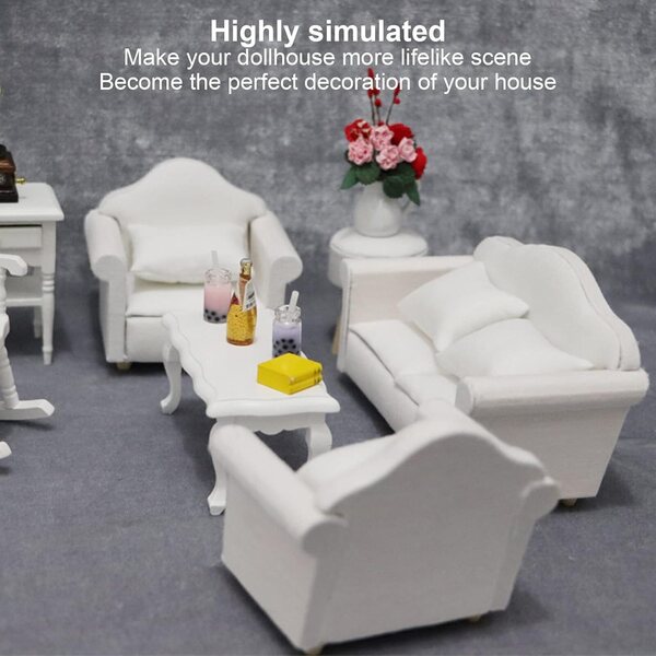 3er-Set Mini-Sofa in Weiß für Puppenhaus 1:12 – Wohnzimmermöbel