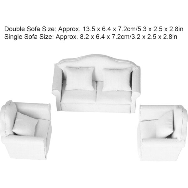 3er-Set Mini-Sofa in Weiß für Puppenhaus 1:12 – Wohnzimmermöbel