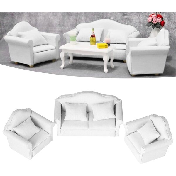 3er-Set Mini-Sofa in Weiß für Puppenhaus 1:12 – Wohnzimmermöbel