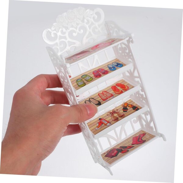 VICASKY Mini scarpiera in plastica bianca per casa delle bambole, set da 3 pezzi