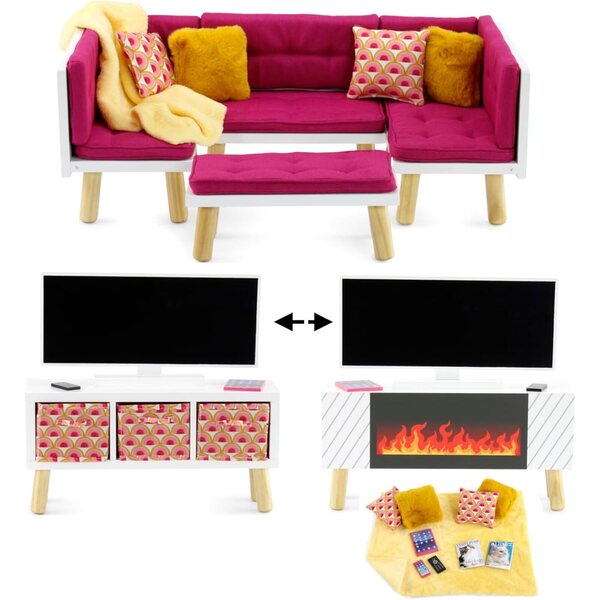 Emily Rose Set mobili 13 pezzi per bambole 45,7 cm con cuscini antiscivolo rosa