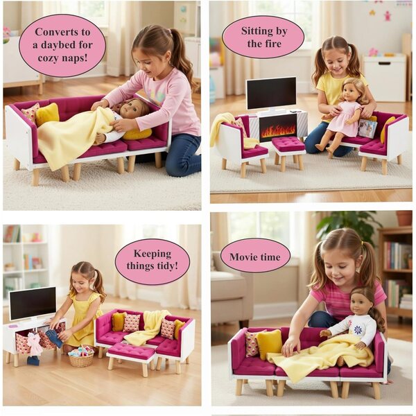 Emily Rose Set mobili 13 pezzi per bambole 45,7 cm con cuscini antiscivolo rosa
