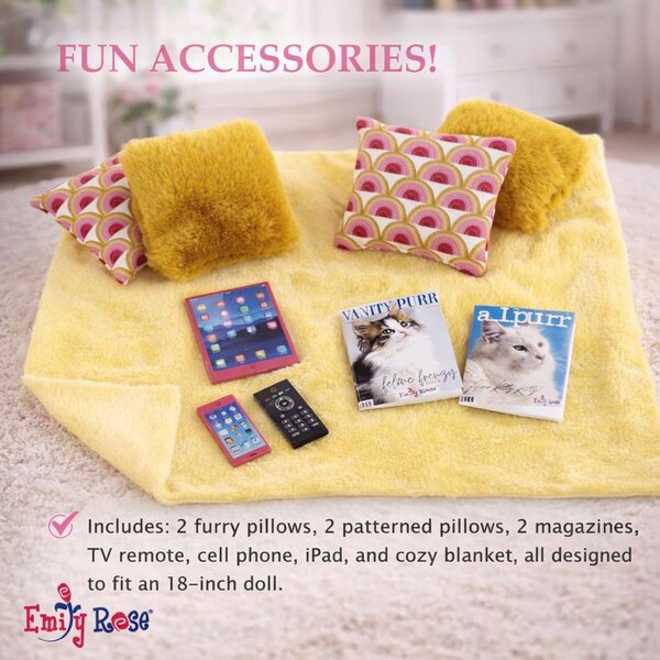 Emily Rose Set mobili 13 pezzi per bambole 45,7 cm con cuscini antiscivolo rosa