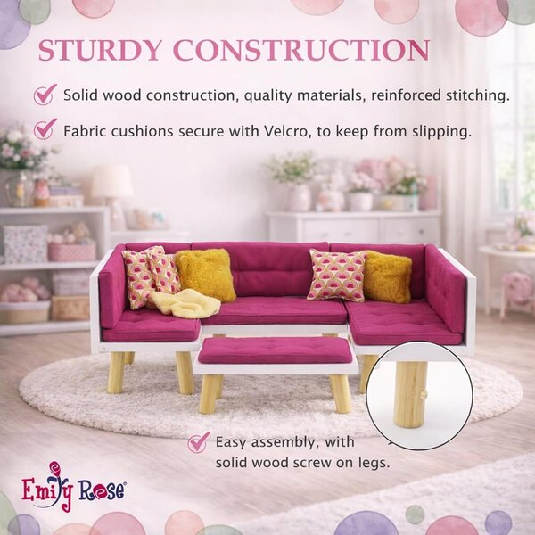 Emily Rose Set mobili 13 pezzi per bambole 45,7 cm con cuscini antiscivolo rosa