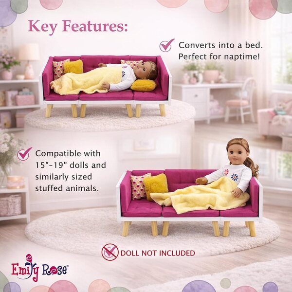 Emily Rose Set mobili 13 pezzi per bambole 45,7 cm con cuscini antiscivolo rosa