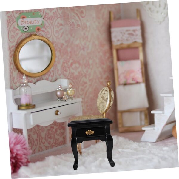 VICASKY Mini Comodino in Legno Nero per Casa delle Bambole - Mobili in Miniatura 5x4x4 cm
