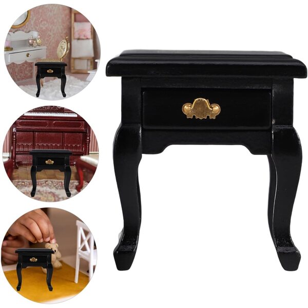 VICASKY Mini Comodino in Legno Nero per Casa delle Bambole - Mobili in Miniatura 5x4x4 cm
