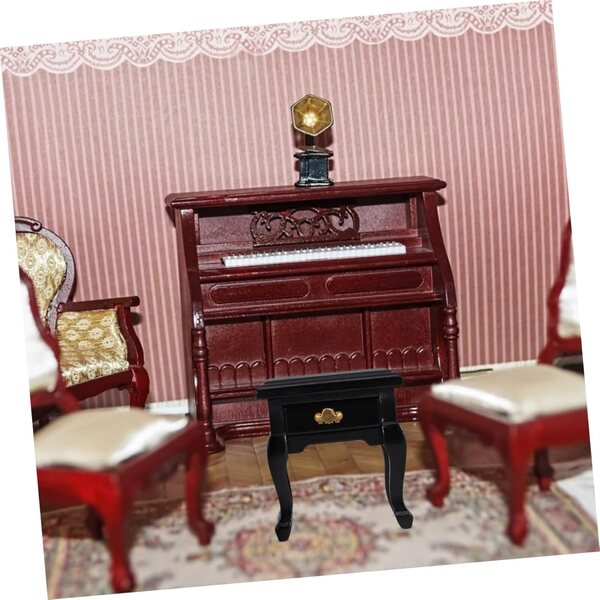 VICASKY Mini Comodino in Legno Nero per Casa delle Bambole - Mobili in Miniatura 5x4x4 cm