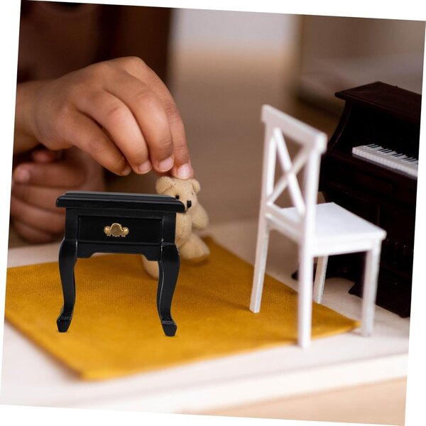 VICASKY Mini Comodino in Legno Nero per Casa delle Bambole - Mobili in Miniatura 5x4x4 cm
