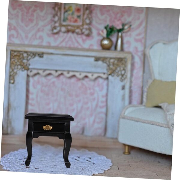 VICASKY Mini Comodino in Legno Nero per Casa delle Bambole - Mobili in Miniatura 5x4x4 cm