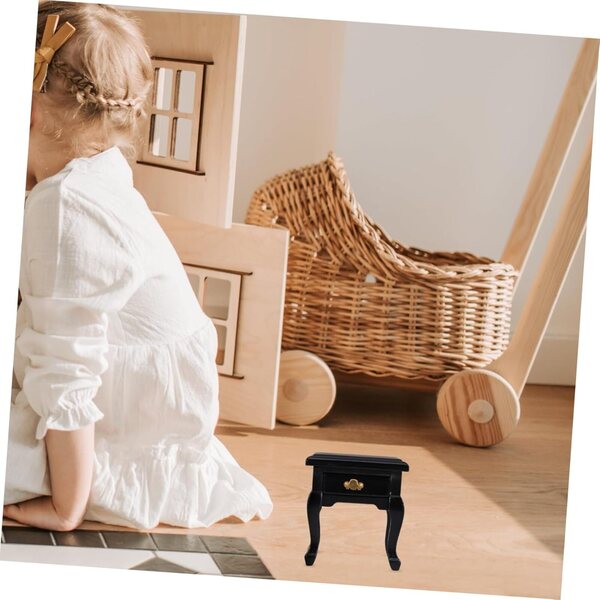 VICASKY Mini Comodino in Legno Nero per Casa delle Bambole - Mobili in Miniatura 5x4x4 cm