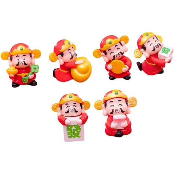 Set 6 Miniature Decorazione Divinità della Ricchezza in Resina Multicolore 4,4 cm