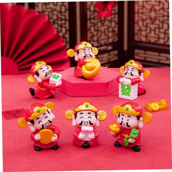 Set 6 Miniature Decorazione Divinità della Ricchezza in Resina Multicolore 4,4 cm