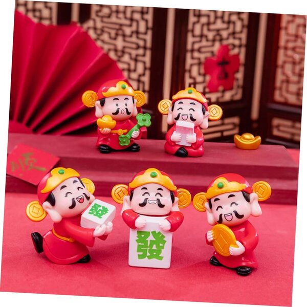 Set 6 Miniature Decorazione Divinità della Ricchezza in Resina Multicolore 4,4 cm