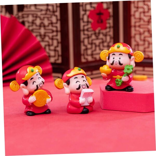 Set 6 Miniature Decorazione Divinità della Ricchezza in Resina Multicolore 4,4 cm