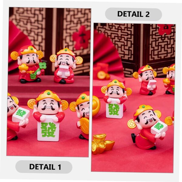 Set 6 Miniature Decorazione Divinità della Ricchezza in Resina Multicolore 4,4 cm
