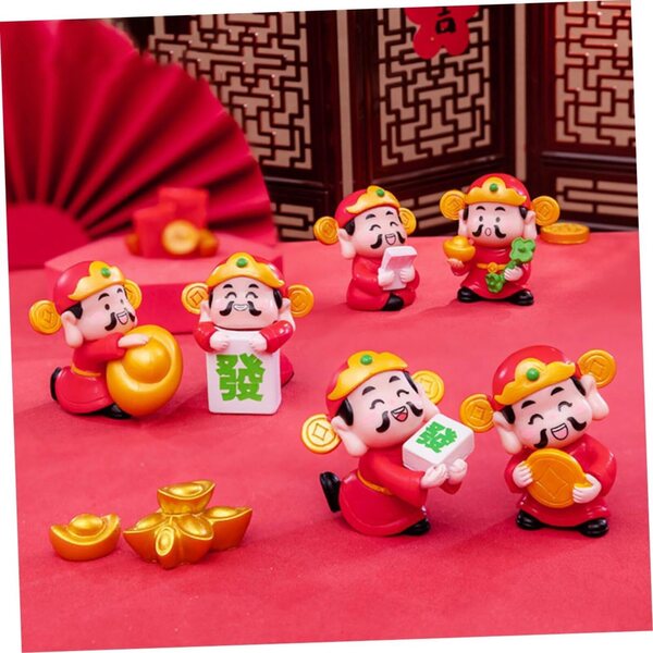 Set 6 Miniature Decorazione Divinità della Ricchezza in Resina Multicolore 4,4 cm