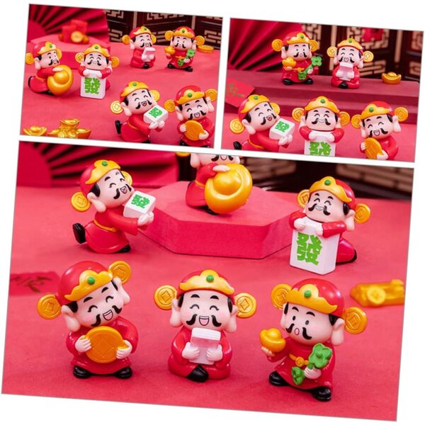 Set 6 Miniature Decorazione Divinità della Ricchezza in Resina Multicolore 4,4 cm