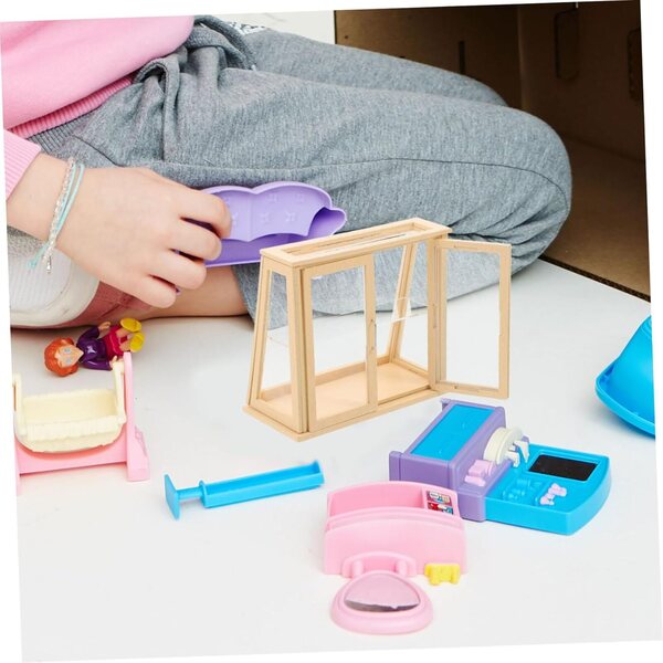 VICASKY Mini vetrina da dessert in legno e acrilico per casa delle bambole beige
