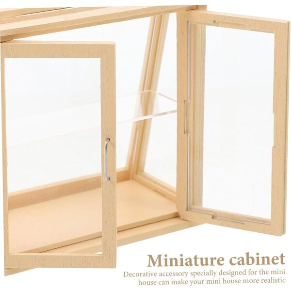 VICASKY Mini vetrina da dessert in legno e acrilico per casa delle bambole beige
