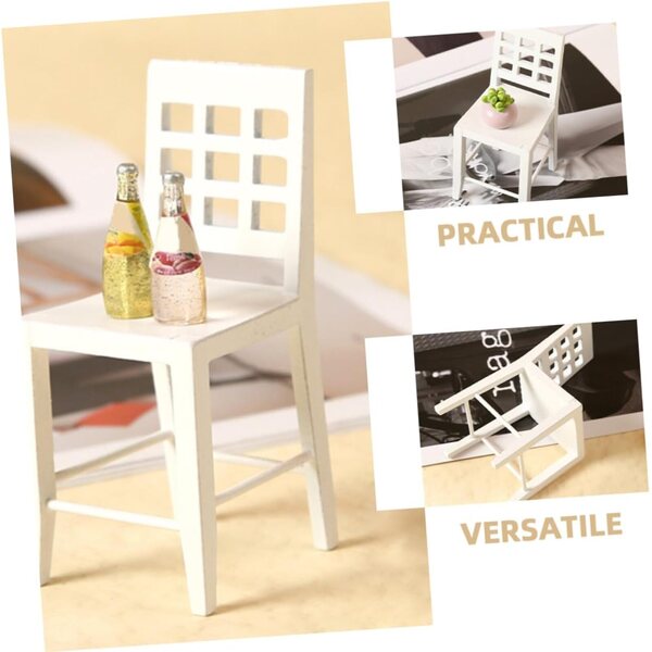 VICASKY 3 Sedie Miniatura in Legno Bianco per Casa delle Bambole e Decorazioni Creative