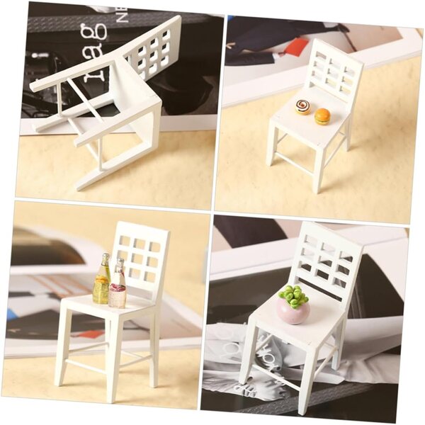 VICASKY 3 Sedie Miniatura in Legno Bianco per Casa delle Bambole e Decorazioni Creative
