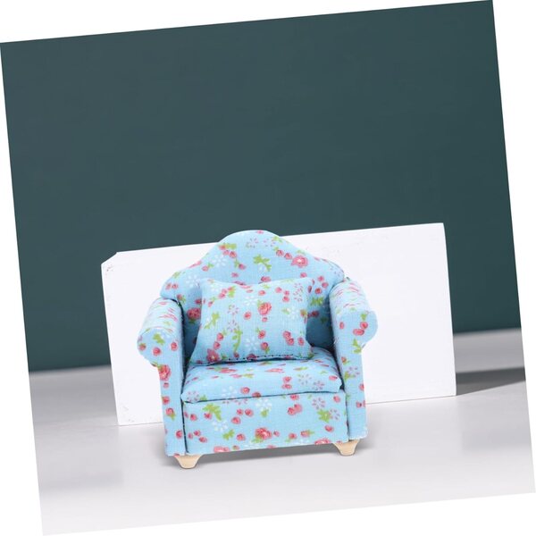 VICASKY Divano Miniatura Tessuto Floreale Blu per Casa delle Bambole 8x7 cm