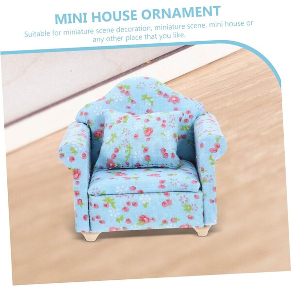 VICASKY Divano Miniatura Tessuto Floreale Blu per Casa delle Bambole 8x7 cm