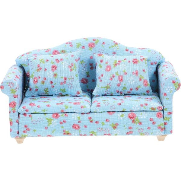 VICASKY Mini-Sofa aus blauem Stoff für Puppenhaus, 13,5 x 7 x 6 cm